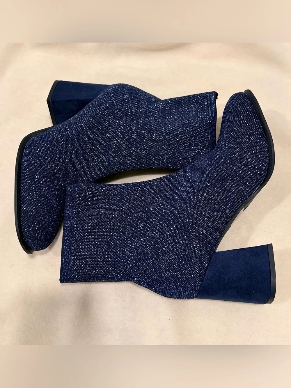 MIA Piana Navy/Silver Glitter Knit Sock Ankle Boots Size 9